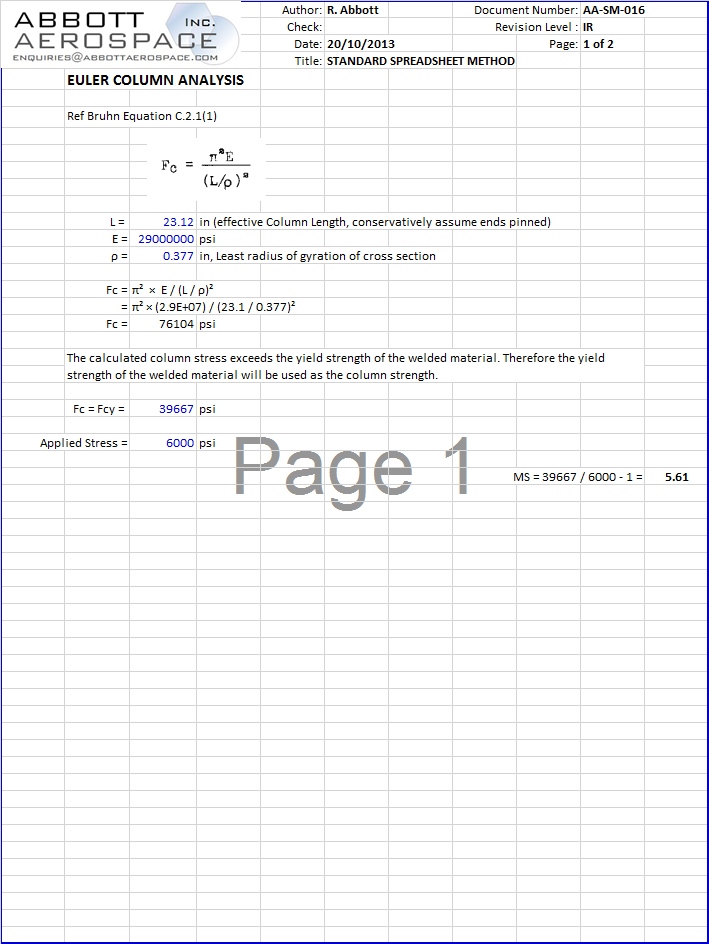 AA-SM-018-001 Simple Euler Column Analysis