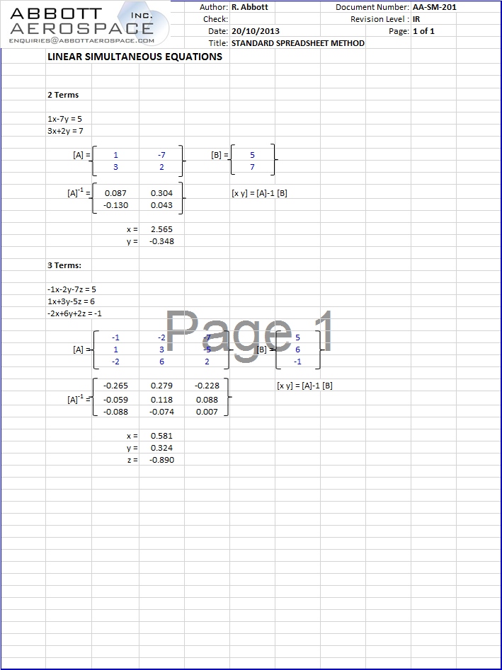 AA-SM-201 Tools – Linear Simultaneous equations
