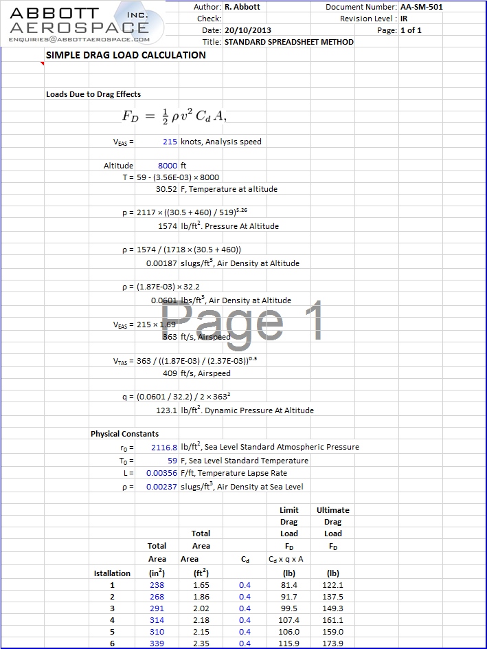 AA-SM-501 Loads - Simple Drag Loads Calculation